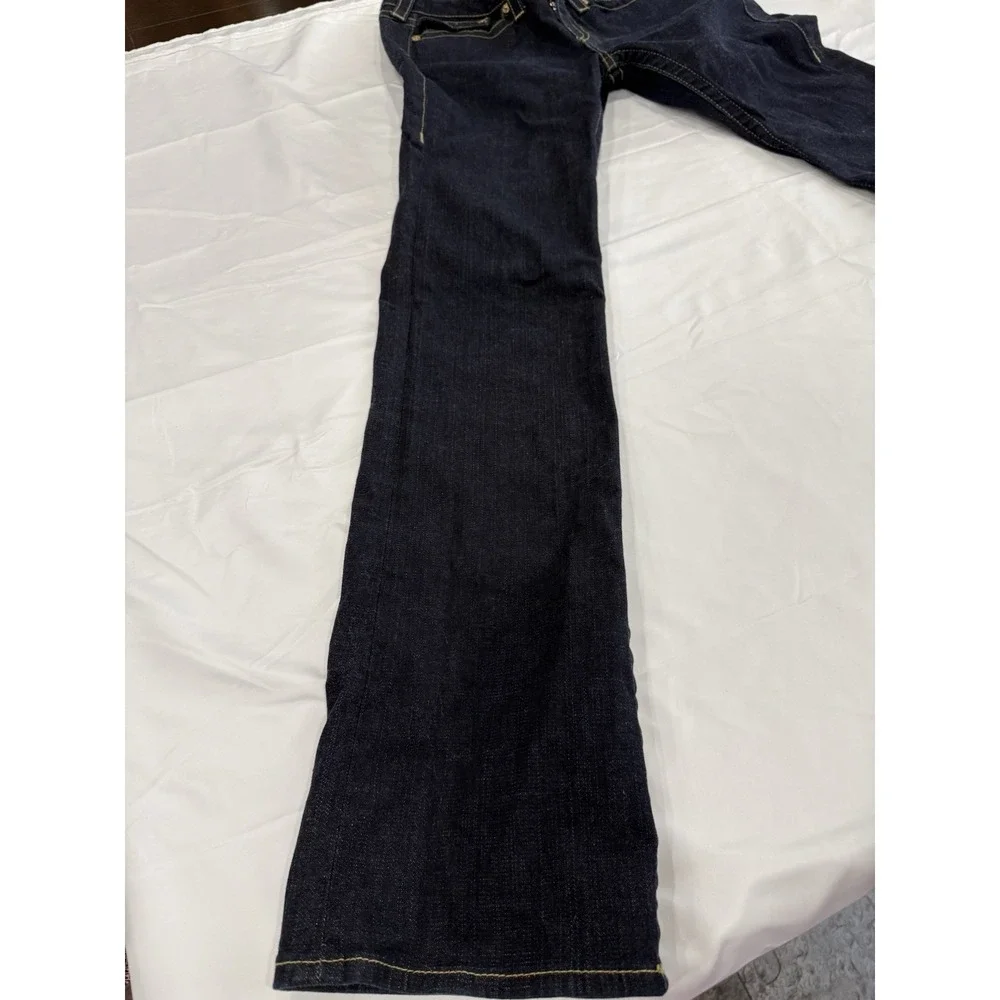 Women's True Religion High-Rise Bootcut Dark Wash Flap Pocket Thick Stitch Sz 32